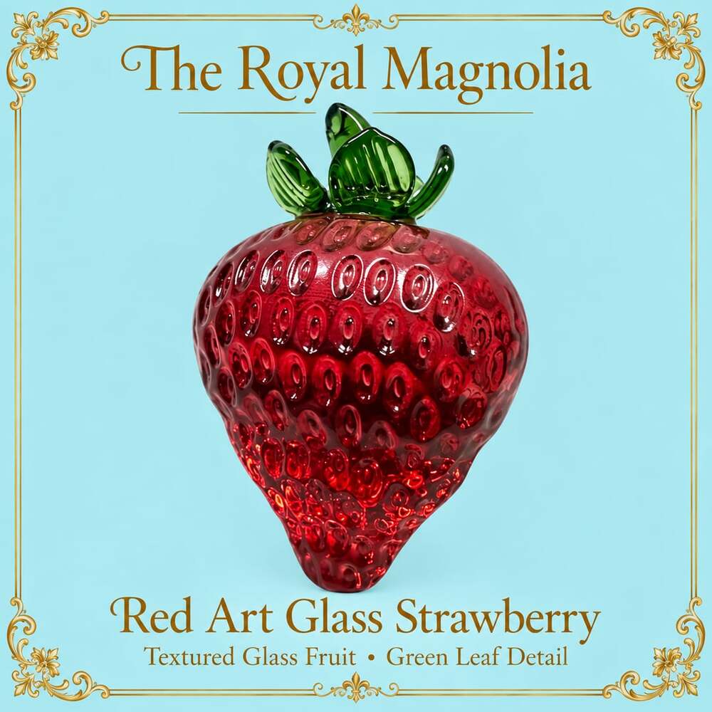 The Royal Magnolia Red Art Glass Strawberry Textured Glass Fruit Figurine